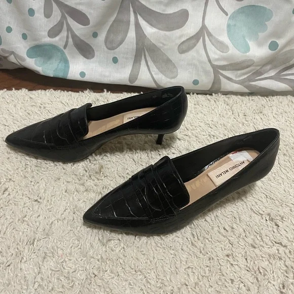 Antonio Melani Leedia Heels Pumps 6.5 Shoes Croc Embossed Leather Classic Black - Picture 4 of 7